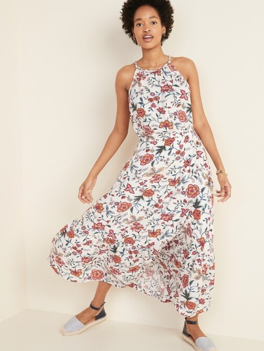 Old Navy Womens Large Floral Maxi SunDress Braided Strap Ruffle Boho Summer